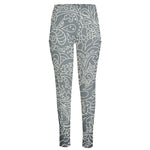 White And Grey Western Floral Print High-Waisted Pocket Leggings