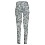 White And Grey Western Floral Print High-Waisted Pocket Leggings