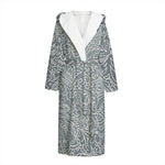 White And Grey Western Floral Print Hooded Bathrobe