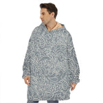 White And Grey Western Floral Print Hoodie Blanket