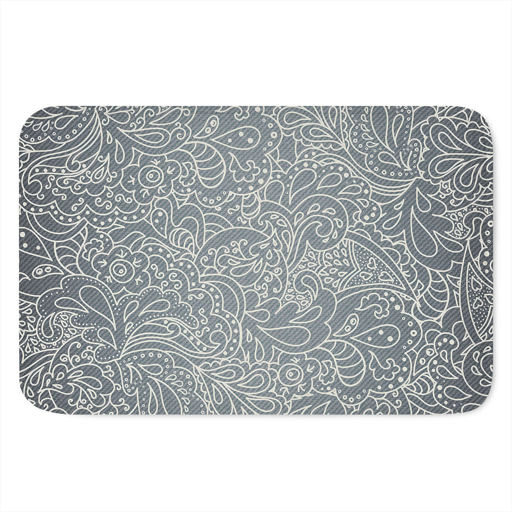 White And Grey Western Floral Print Indoor Door Mat