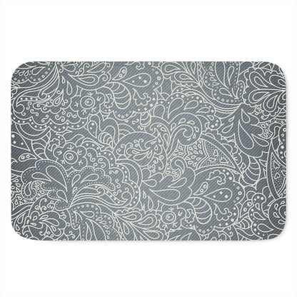 White And Grey Western Floral Print Indoor Door Mat