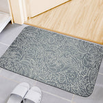 White And Grey Western Floral Print Indoor Door Mat