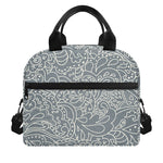 White And Grey Western Floral Print Insulated Lunch Bag