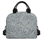 White And Grey Western Floral Print Insulated Lunch Bag