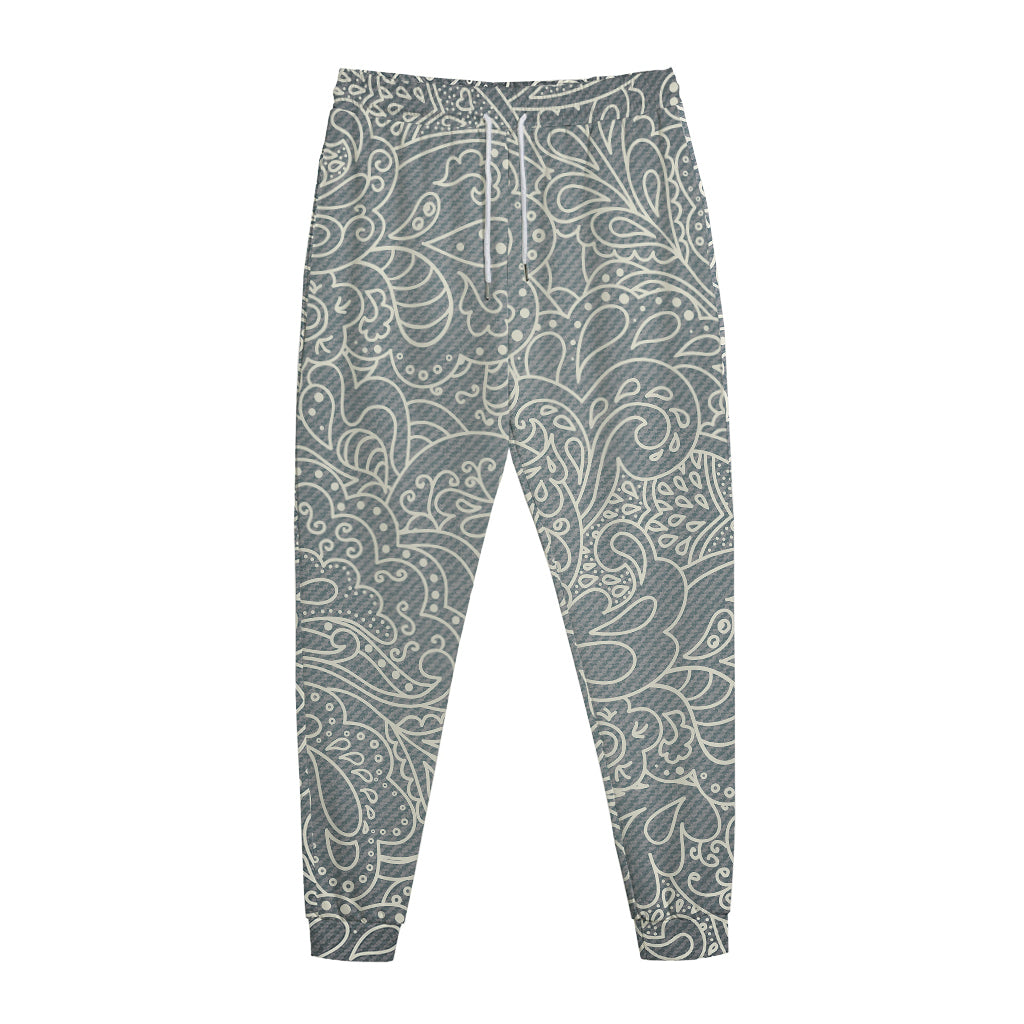 White And Grey Western Floral Print Jogger Pants