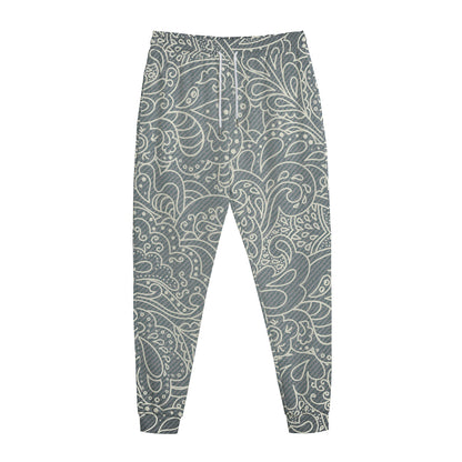 White And Grey Western Floral Print Jogger Pants