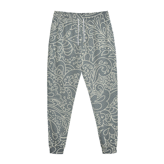 White And Grey Western Floral Print Jogger Pants