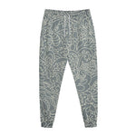 White And Grey Western Floral Print Jogger Pants