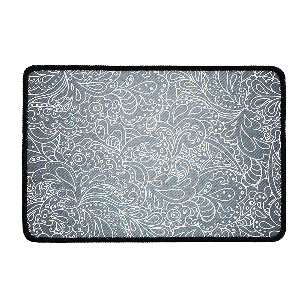 White And Grey Western Floral Print Kitchen Mat