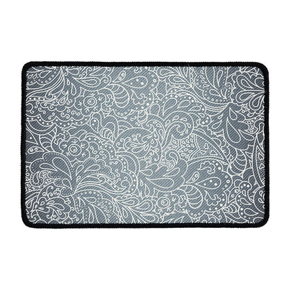 White And Grey Western Floral Print Kitchen Mat
