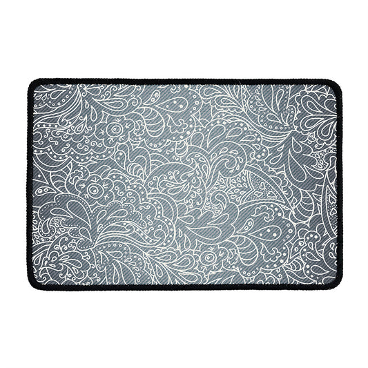 White And Grey Western Floral Print Kitchen Mat
