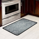 White And Grey Western Floral Print Kitchen Mat