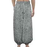 White And Grey Western Floral Print Lantern Pants