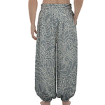 White And Grey Western Floral Print Lantern Pants