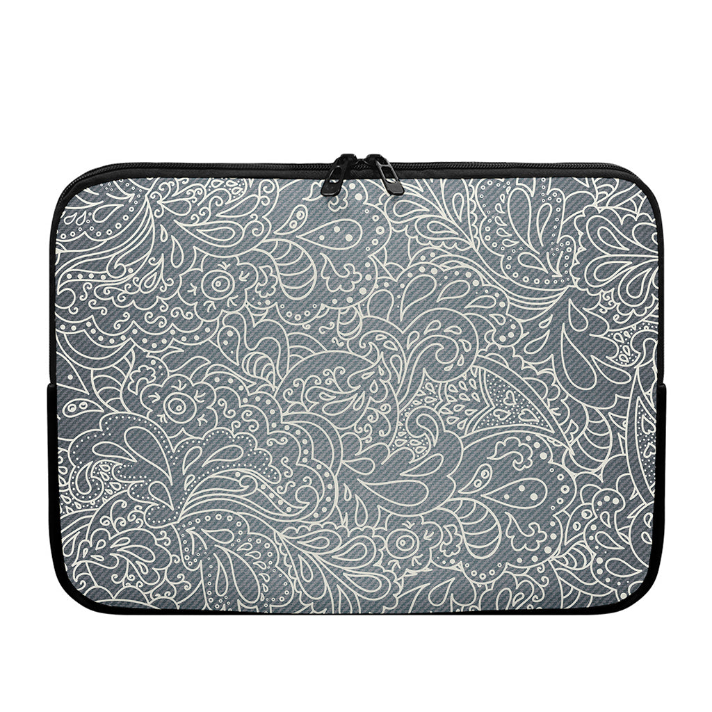 White And Grey Western Floral Print Laptop Sleeve