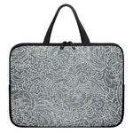 White And Grey Western Floral Print Laptop Sleeve With Handle