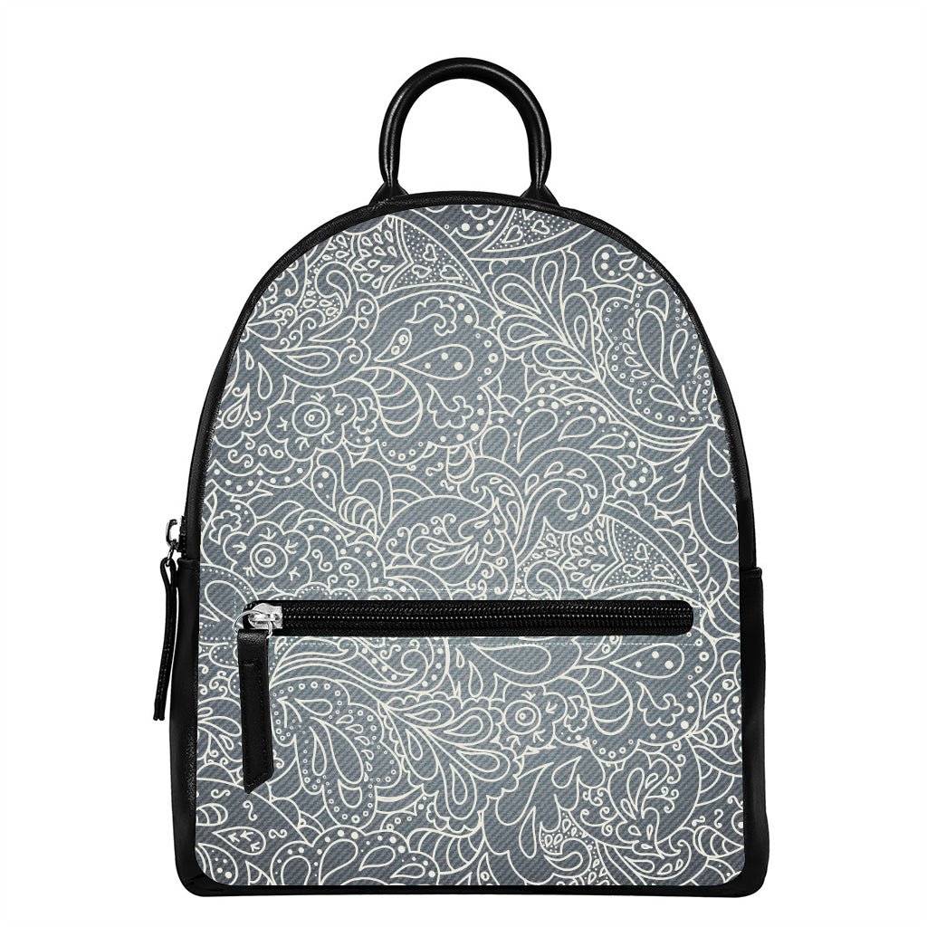 White And Grey Western Floral Print Leather Backpack