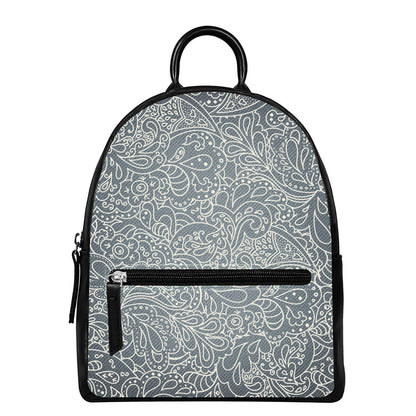 White And Grey Western Floral Print Leather Backpack