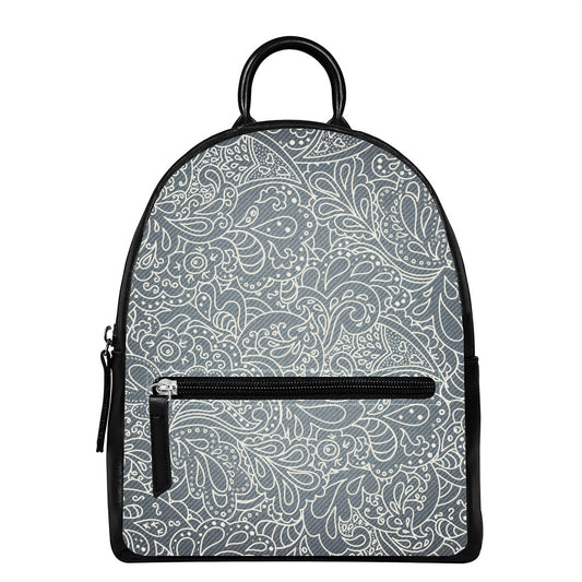 White And Grey Western Floral Print Leather Backpack
