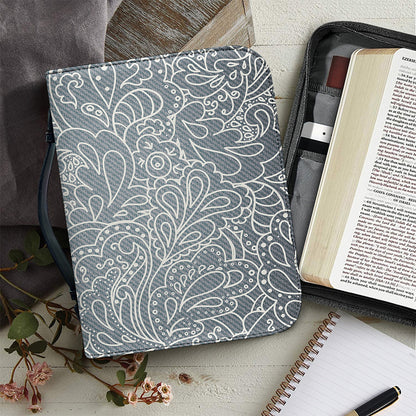 White And Grey Western Floral Print Leather Bible Cover
