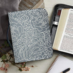 White And Grey Western Floral Print Leather Bible Cover