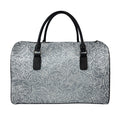 White And Grey Western Floral Print Leather Duffel Bag