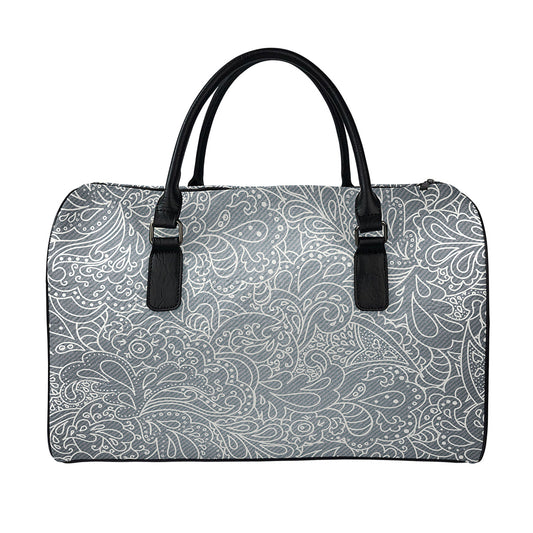 White And Grey Western Floral Print Leather Duffle Bag