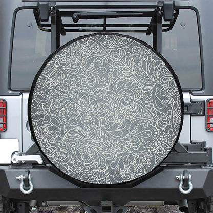 White And Grey Western Floral Print Leather Spare Tire Cover