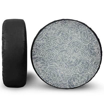 White And Grey Western Floral Print Leather Spare Tire Cover