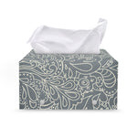 White And Grey Western Floral Print Leather Tissue Box Cover