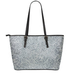 White And Grey Western Floral Print Leather Tote Bag