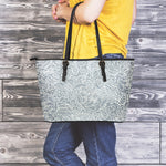 White And Grey Western Floral Print Leather Tote Bag