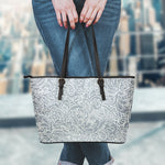 White And Grey Western Floral Print Leather Tote Bag