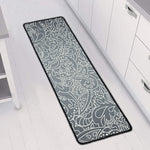 White And Grey Western Floral Print Long Kitchen Mat