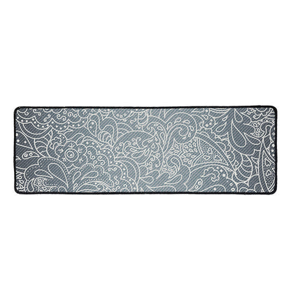White And Grey Western Floral Print Long Kitchen Mat