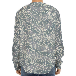 White And Grey Western Floral Print Long Sleeve Baseball Jersey