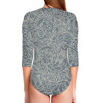 White And Grey Western Floral Print Long Sleeve Swimsuit