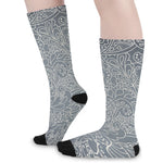 White And Grey Western Floral Print Long Socks