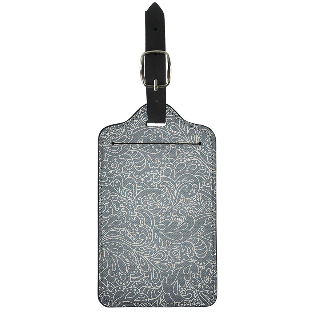 White And Grey Western Floral Print Luggage Tag