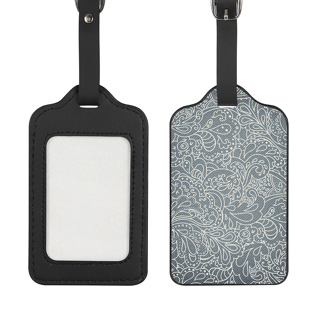 White And Grey Western Floral Print Luggage Tag