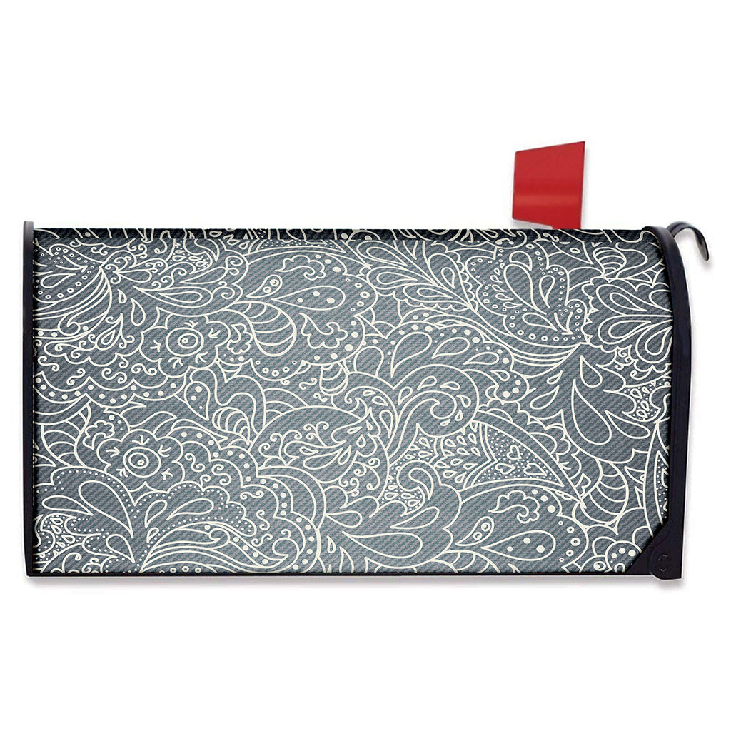 White And Grey Western Floral Print Mailbox Cover