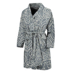 White And Grey Western Floral Print Men's Bathrobe