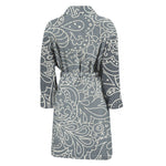 White And Grey Western Floral Print Men's Bathrobe