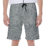 White And Grey Western Floral Print Men's Beach Shorts