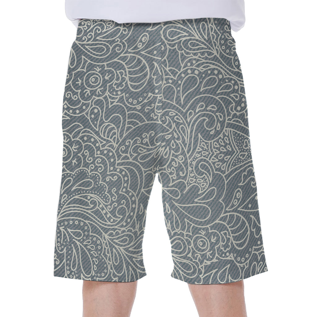 White And Grey Western Floral Print Men's Beach Shorts
