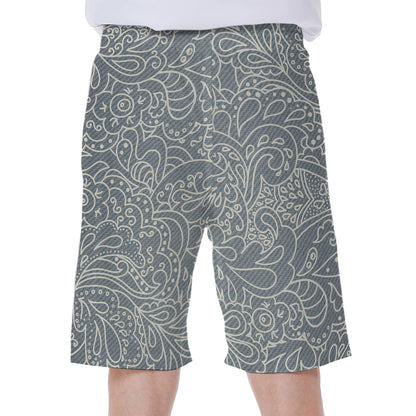 White And Grey Western Floral Print Men's Beach Shorts