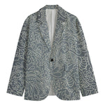 White And Grey Western Floral Print Men's Blazer
