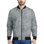 White And Grey Western Floral Print Men's Bomber Jacket
