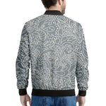 White And Grey Western Floral Print Men's Bomber Jacket